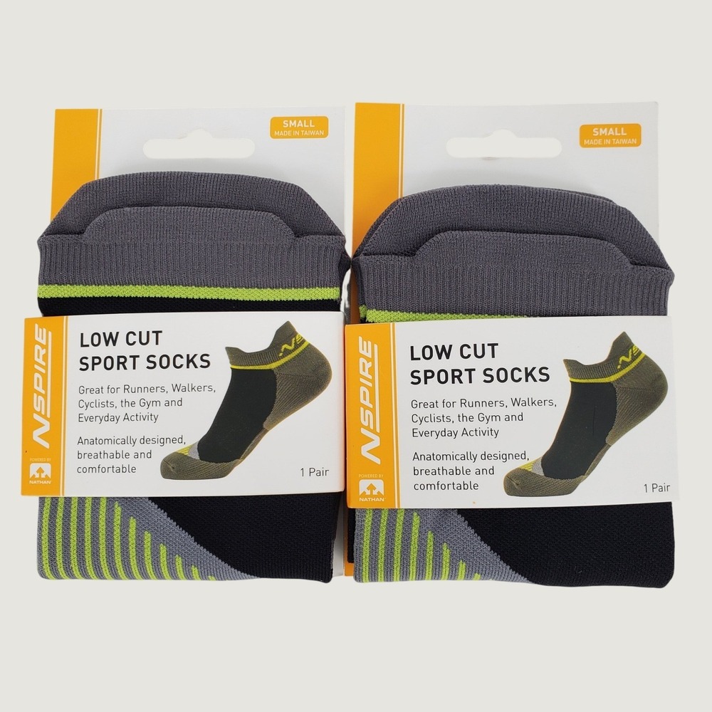 Nathan NSPire Low Cut Sport Socks 2 Pairs Black Yellow Small Arch Breathable New